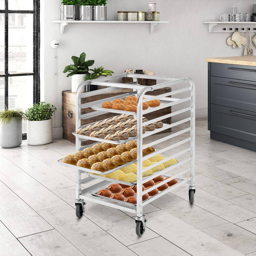 Aluminum Silver 10 Sheet Bun and Sheet Pan Rack with Mute Rolling Casters - thumbnail 9
