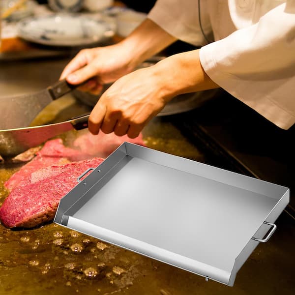 VEVOR Stainless Steel Griddle 17 in. x 13 in. Griddle Flat Top Plate with  Handles Rectangular Flat Top Grill with Drain Hole RQSKLYPD17X130TFGV0 -  The Home Depot