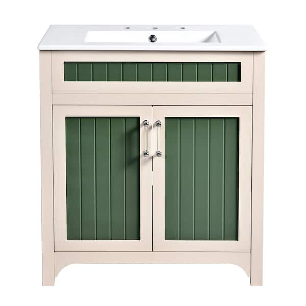 Boosicavelly 30 in. W x 18 in. D x 34 in. H Single Sink Freestanding Bath Vanity in Green with White Ceramic Top