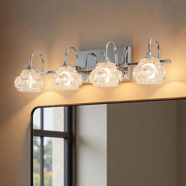 MODERN HABITAT Arctic 40 in. 5-Light Chrome LED Bathroom Vanity Light with Frosted Acrylic Shades