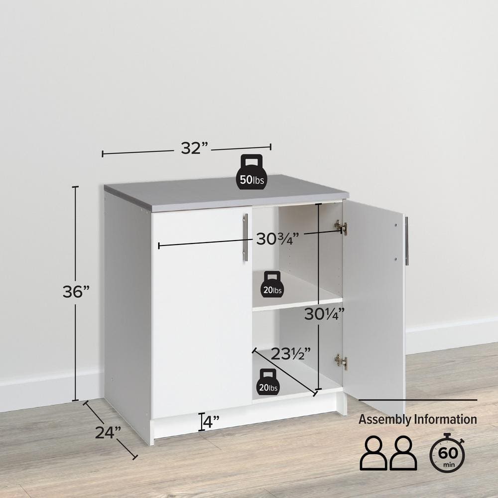 White Composite Freestanding Office Cupboard with Adjustable Shelving