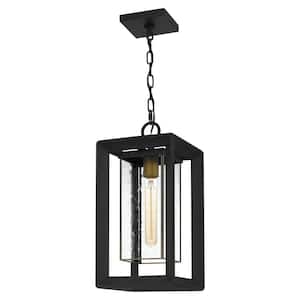 Infinger 9 in. 1-Light Earth Black Outdoor Pendant-Light with Clear Seeded Glass