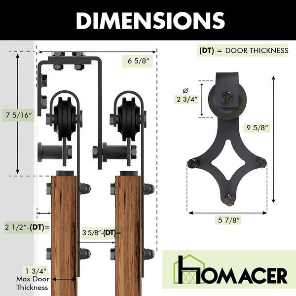 HOMACER 4 ft./48 in. Black Rustic Non-Bypass Sliding Barn Door Hardware Kit  Diamond Design Roller for Double Doors LX2TGH048C - The Home Depot