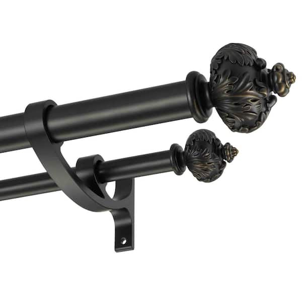72 in. - 144 in. Adjustable 1 in. Double Curtain Rod in Black