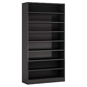 Eulas 71 in. Tall Black Wood 9 Tier Standard Bookcase with Interior Shelves, Open Display Bookshelf