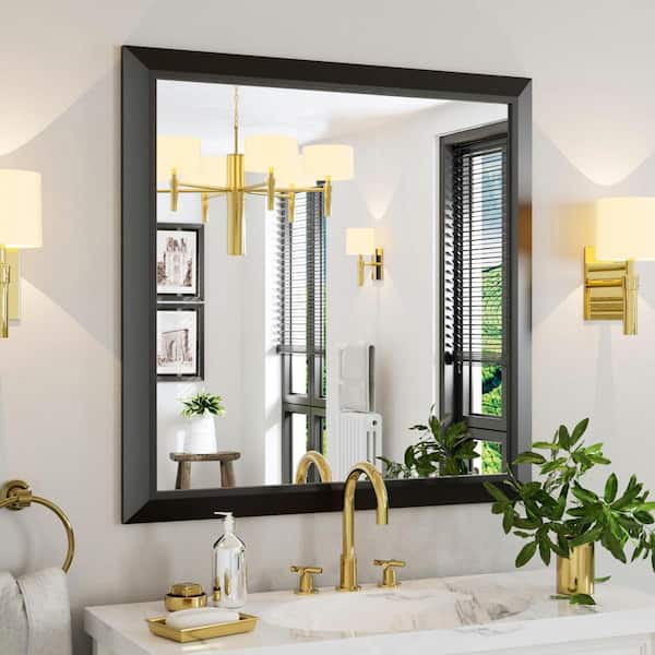 33 in. W x 47 in. H (L1) Framed Rectangular Deluxe Glass Bathroom Vanity Mirror in Matte Black 33 in. W x 47 in. H (L1) Framed Rectangular Deluxe Glass Bathroom Vanity Mirror in Matte Black