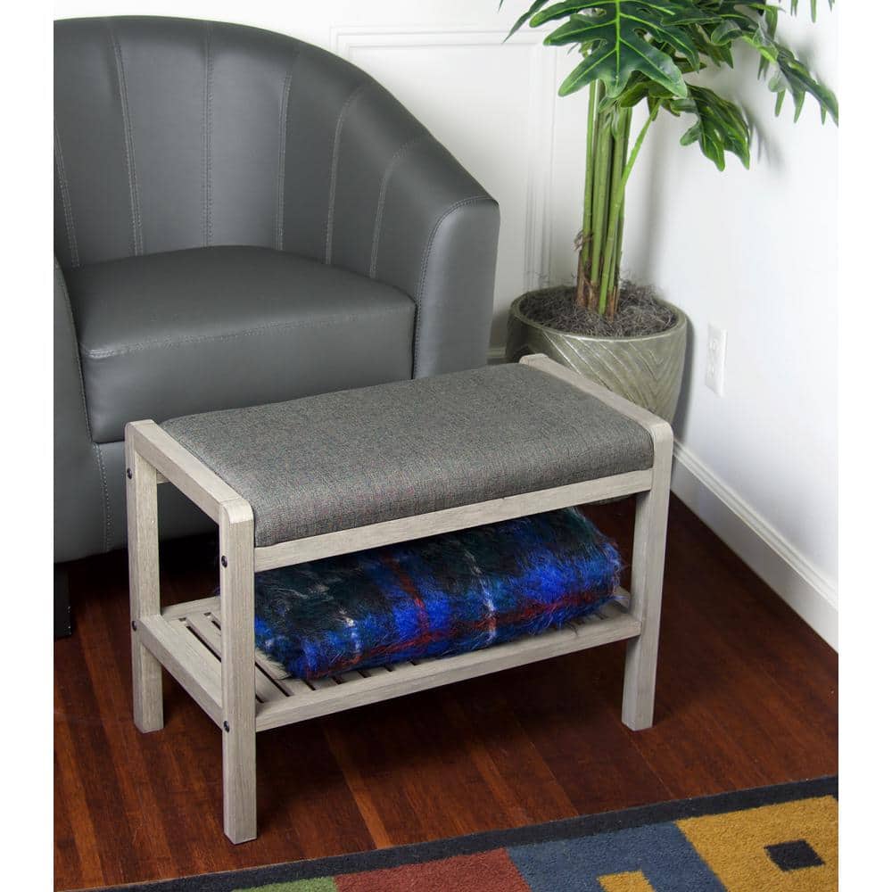 Brushed Gray Solid Bamboo Versatile Storage Bench