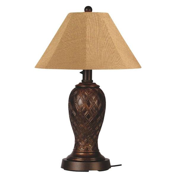 Patio Living Concepts Monterey 34 in. Bronze Outdoor Table Lamp with Straw Linen Shade