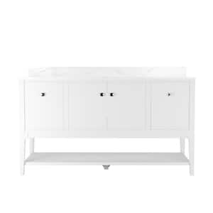 60 in. Single Sink Freestanding White Wood Bath Vanity with White Engineered Marble Top (Assembled)