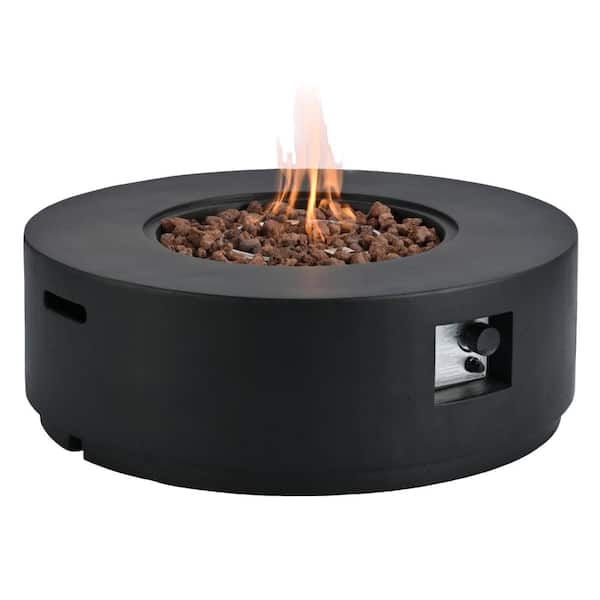 38 in. Black Round MGO Propane Fire Pit Table, 50,000 BTU Faux Stone Finish with Waterproof Cover for Patio