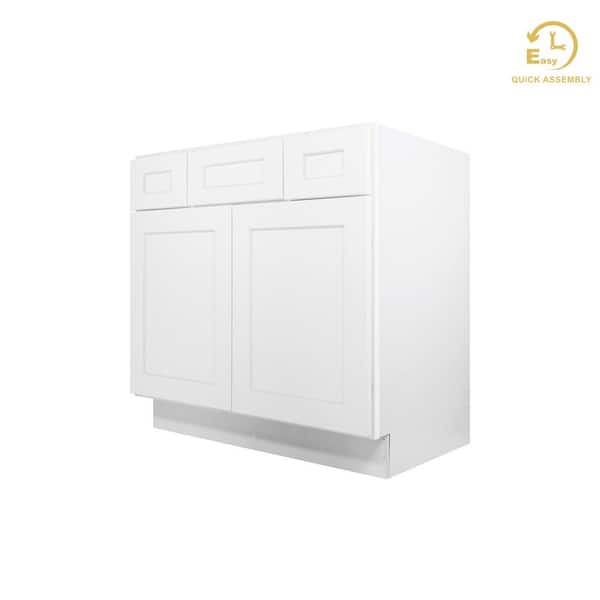 RoomyLife Camlock 2-Drawer 36 in. W x 21 in. D x 34.5 in. H Ready to Assemble Bath Vanity Cabinet without Top in Shaker White