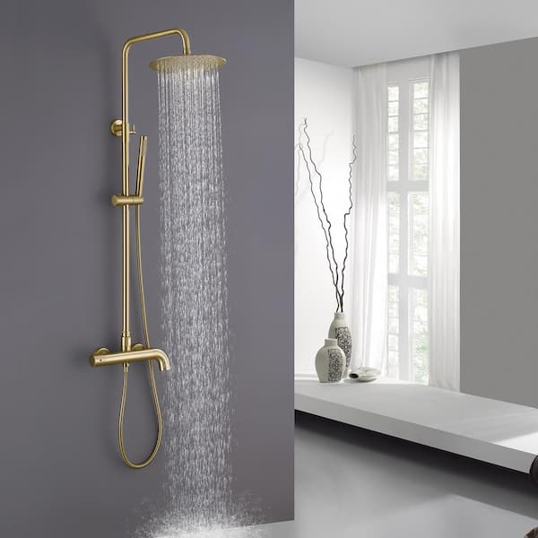 3-Spray Tub and Shower Faucet with Hand Shower in Brushed Gold (Valve Included)