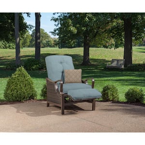 Ventura All-Weather Wicker Reclining Patio Lounge Chair with Ocean Blue Cushion