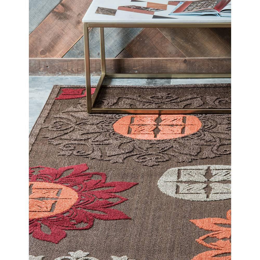 Reversible Rectangular Outdoor Rug in Brown and Gray, Synthetic 5'x8'