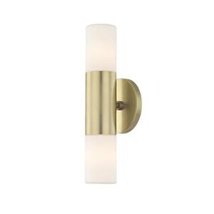 Logan 2-Light Aged Brass LED Wall Sconce with Opal Matte Glass Shade