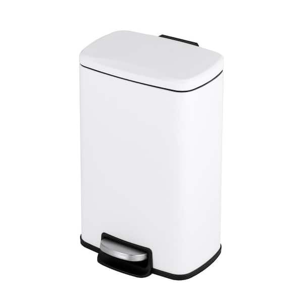 1.3 Gal. Rectangular Matt White Step-On Trash Can with Lids and Inner Bucket, for Bathroom and Office