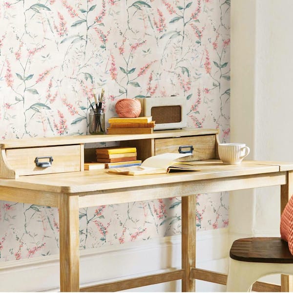 Coral Floral Sprig Peel and Stick Wallpaper (Covers 28.18 sq. ft.)