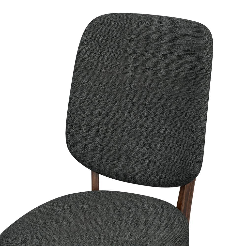 Charcoal Gray Linen Upholstered Side Chair with Walnut Wood Legs
