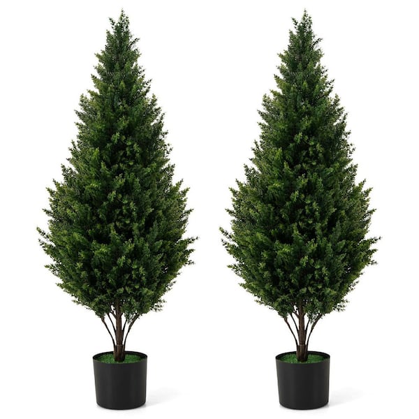 4 ft. Green Artificial Topiary Tree (Set of 2) in Pot for Indoor and Outdoor Home Front Porch