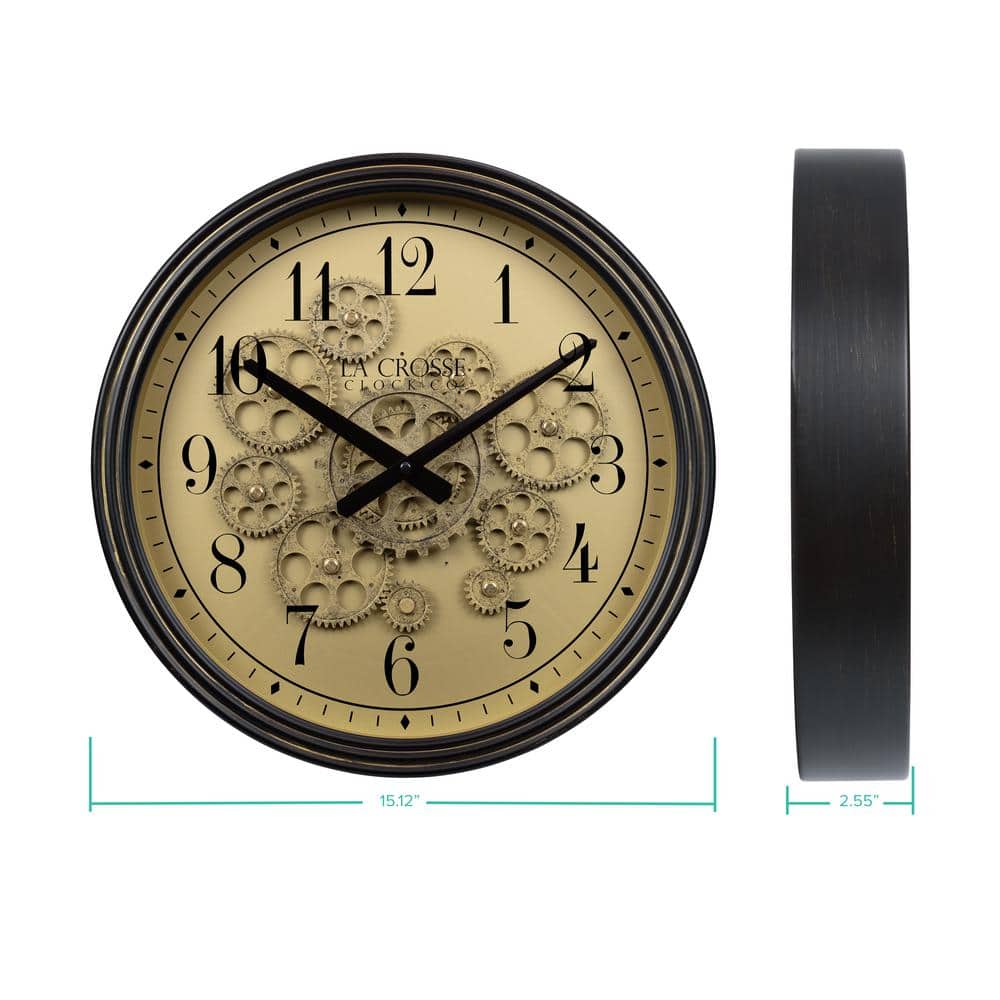 Bronze 15-Inch Quartz Analog Wall Clock with Moving Gears