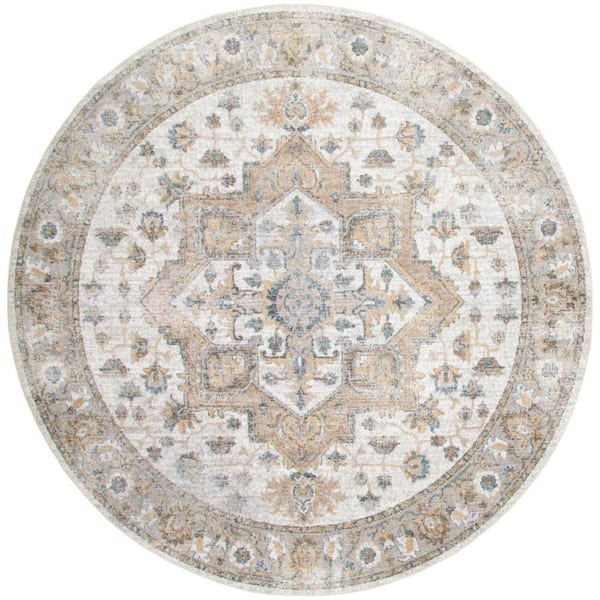 Nourison Astra Machine Washable Silver Grey 8 ft. x 8 ft. Distressed Traditional Round Area Rug