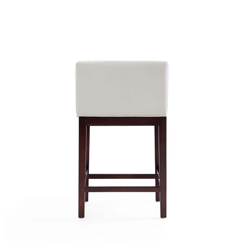 Ivory Faux Leather Walnut Wood Counter Stool with Gold Detailing