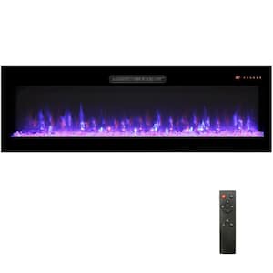 60 in. Recessed Wall Mounted Electric Fireplace in Black