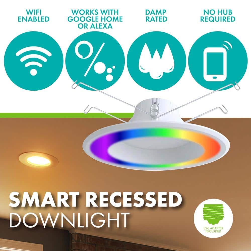 White Smart Wi-Fi LED Recessed Downlight with RGB Color
