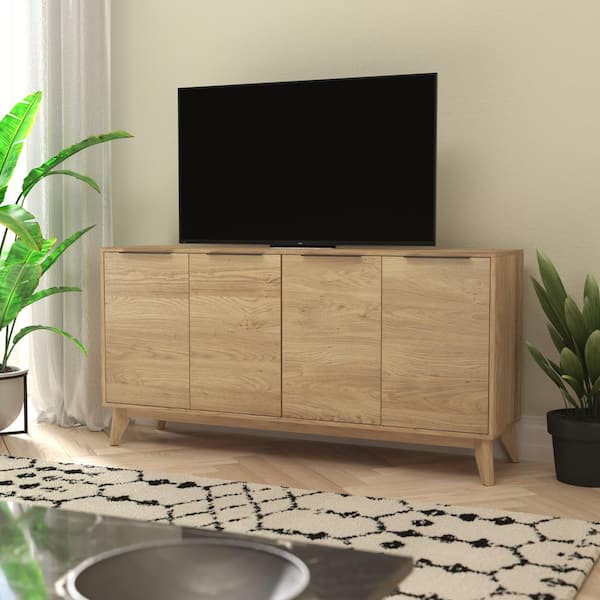 Carnegy Avenue 59 in. W Light Natural Finish Entertainment Center Drawer Fits Televisions Up to 64 in.