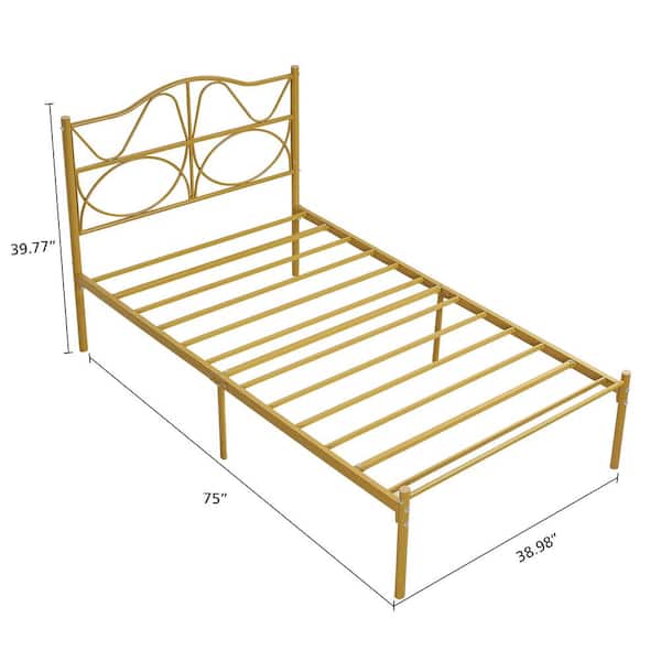 Metal Bed Frame with Headboard, Platform Bed Frame Twin, Sturdy Steel Slats Support, Storage Bed Frame, Gold