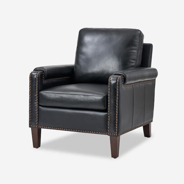 JAYDEN CREATION Leander Burgundy Genuine Leather Armchair with Removable Cushion and Nailhead Trims