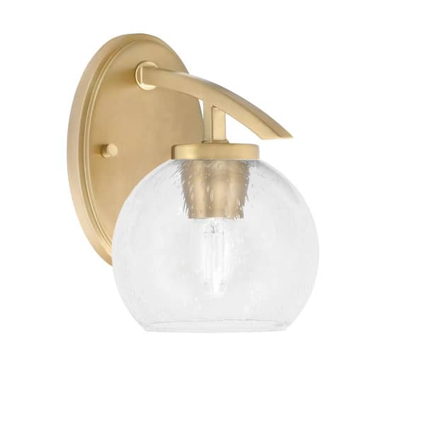 Unbranded Siena 5.75 in. 1-Light New Age Brass Sconce with 5.75 in. Clear Bubble Glass Shade No Bulb Included