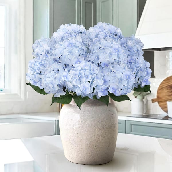 20 in. Deluxe Baby Blue Artificial Hydrangea Flower Stem Bush Bouquet (Set of 2)
