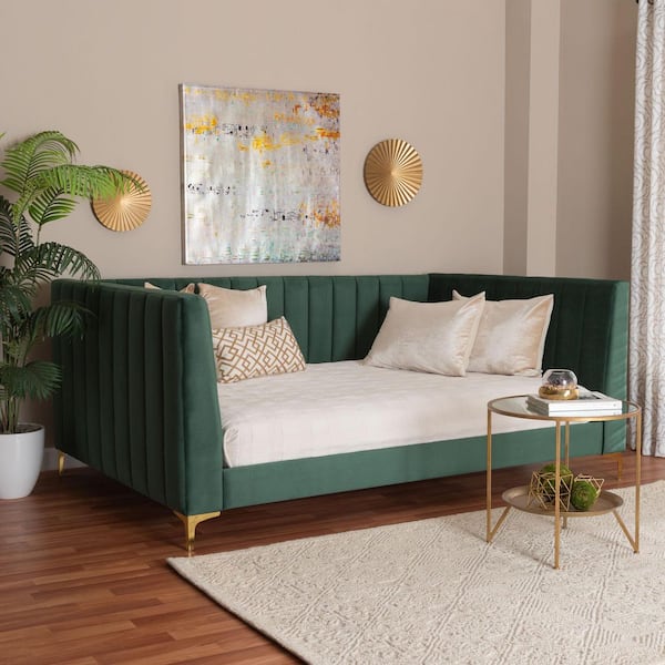 Oksana Emerald Green Velvet and Gold Metal Full Daybed