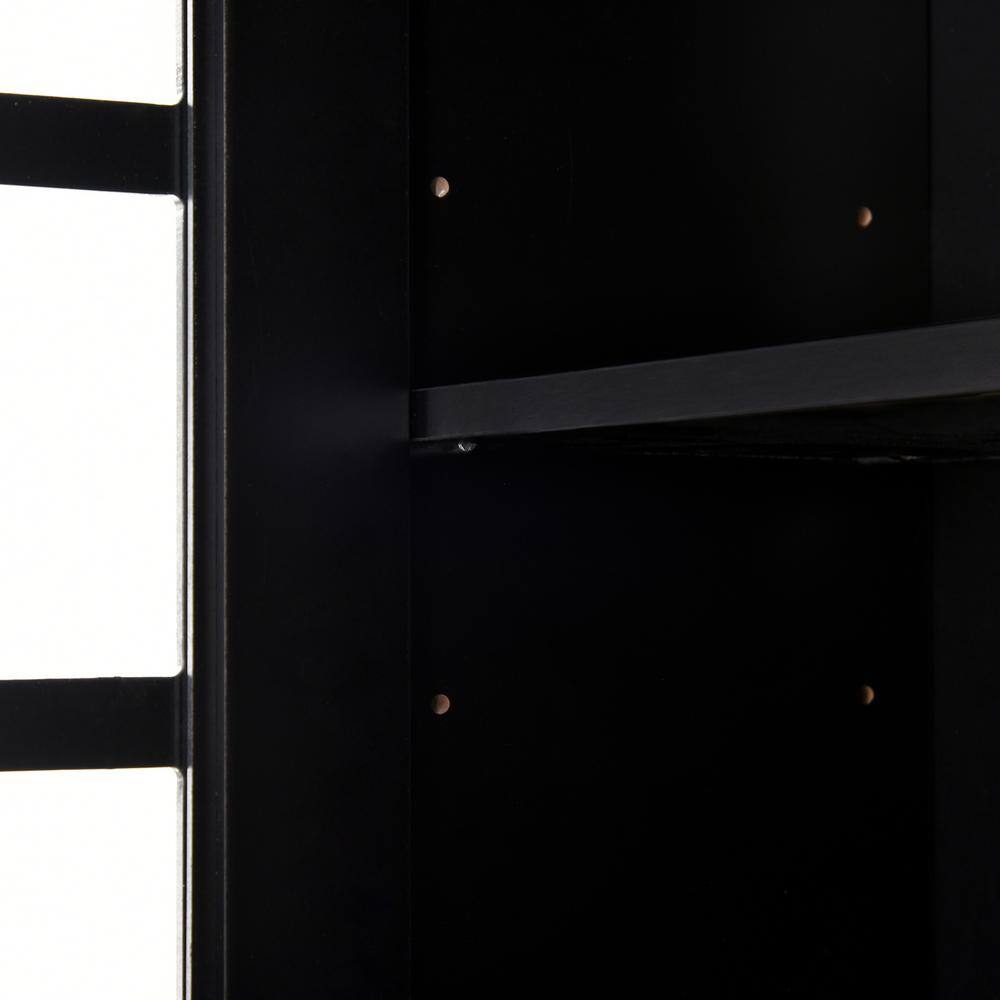 Sleek Modern Black Kitchen Buffet with Glass Door Hutch