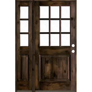 50 in. x 80 in. Knotty Alder 2 Panel Left-Hand/Inswing Clear Glass Black Stain Wood Prehung Front Door w/Left Sidelite