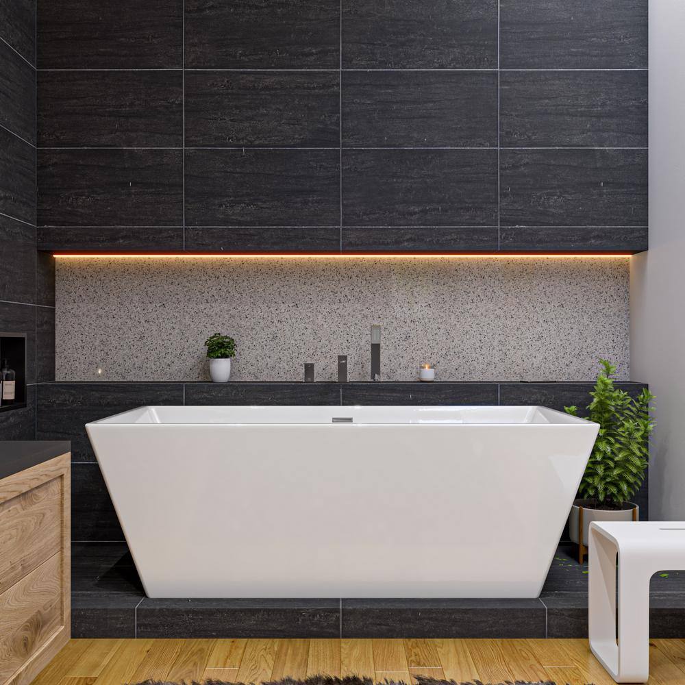 67'' White Freestanding Acrylic Soaking Bathtub