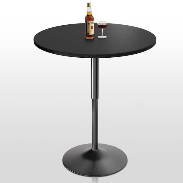 Black Round Wood Bar Height Outdoor Bistro Table with Adjustable Black Stand (Dia. 31.5 in. )