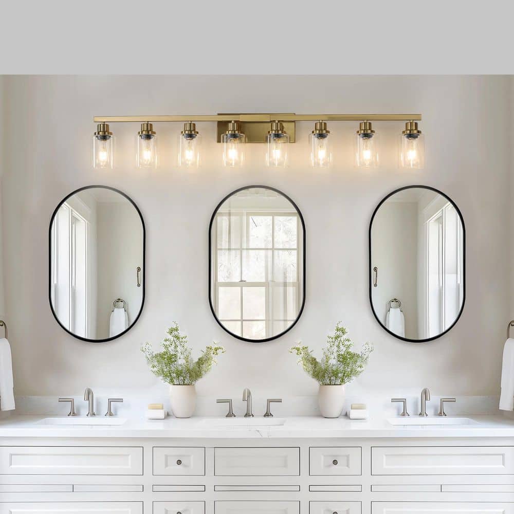51 in. W 8-Light Vanity Light for Mirror Wall Sconce Gold Fixture for Bathroom, E26, No Bulbs Included price history on PriceWatchPro