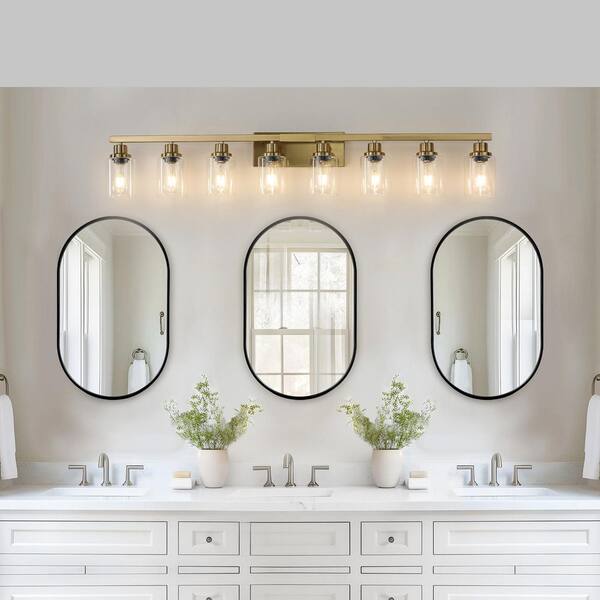 51 in. W 8-Light Vanity Light for Mirror Wall Sconce Gold Fixture for Bathroom, E26, No Bulbs Included