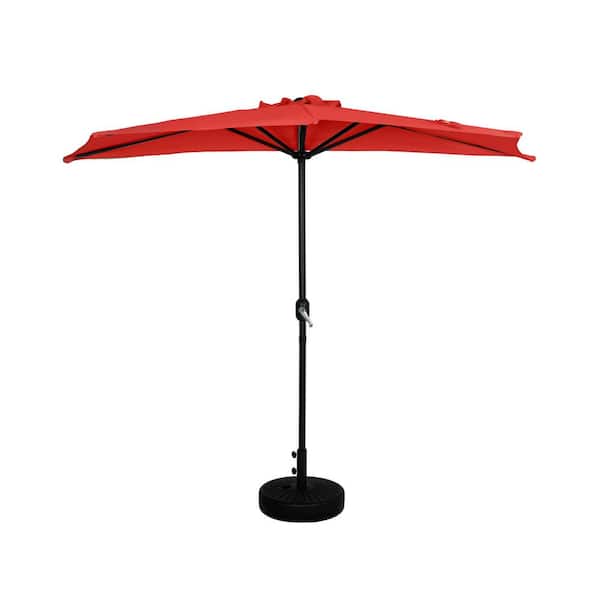 WESTIN OUTDOOR Fiji 9 ft. Red Half Round Outdoor Patio Market Umbrella with Easy Crank Lift and Fillable Black Round Base