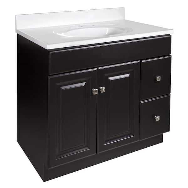 Wyndham 37 in. W Single Widespread Sink Bathroom Vanity in Espresso with White Cultured Marble Top Assembled