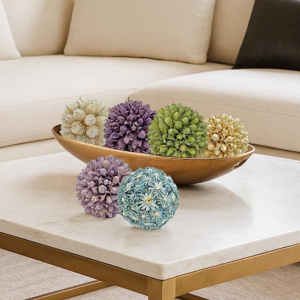 Multi-Colored Decorative Non Artificial Natural Preserved Topiary Balls Orbs Bowl Vase Filler (Set of 6)