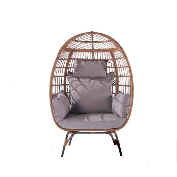 Tunearary Light Gray Outdoor Garden Wicker Rattan Patio Swing Egg Chair Hanging Chair