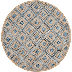 Cape Cod Natural/Blue 6 ft. x 6 ft. Round Geometric Area Rug