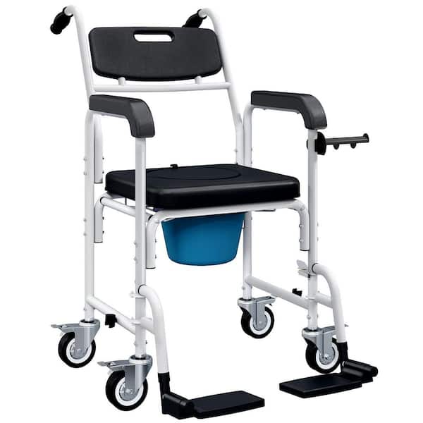 20.9 in.Rolling Shower Wheelchair for Seniors, Bedside Commode Chair with Locking Wheels, Seat, Backrest, Arms, Black