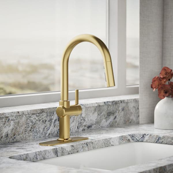 Clarus Single Handle Pull Down Sprayer Kitchen Faucet in Vibrant Brushed Moderne Brass