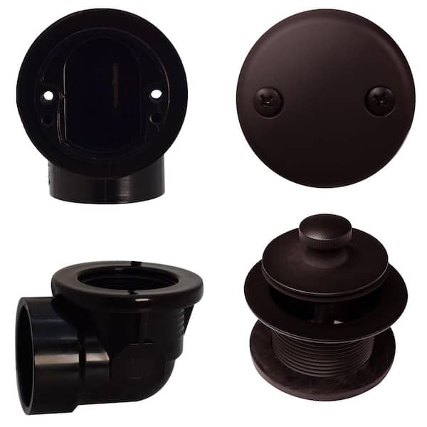 Sch. 40 ABS 1-1/2 in. Course Thread Plumber's Pack Twist Close Bathtub Drain with Two-Hole Elbow, Oil Rubbed Bronze