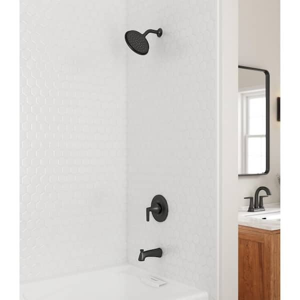 Becklow 1-Handle Wall Mount Shower Trim Kit in Matte Black with Valve-1.8 GPM