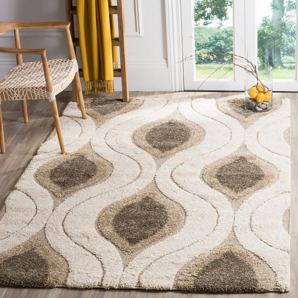 Florida Shag Cream/Smoke Doormat 3 ft. x 5 ft. Geometric Area Rug